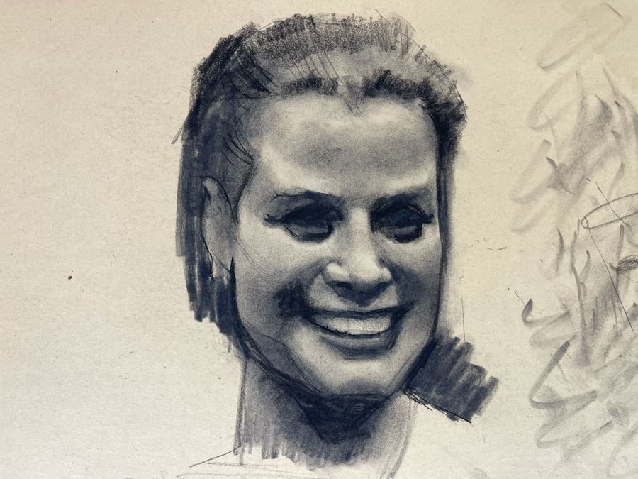 Unsigned Original Charcoal Drawing Portrait 18 X 12 By Former Art Director Of General Dynamics [Photo 4]