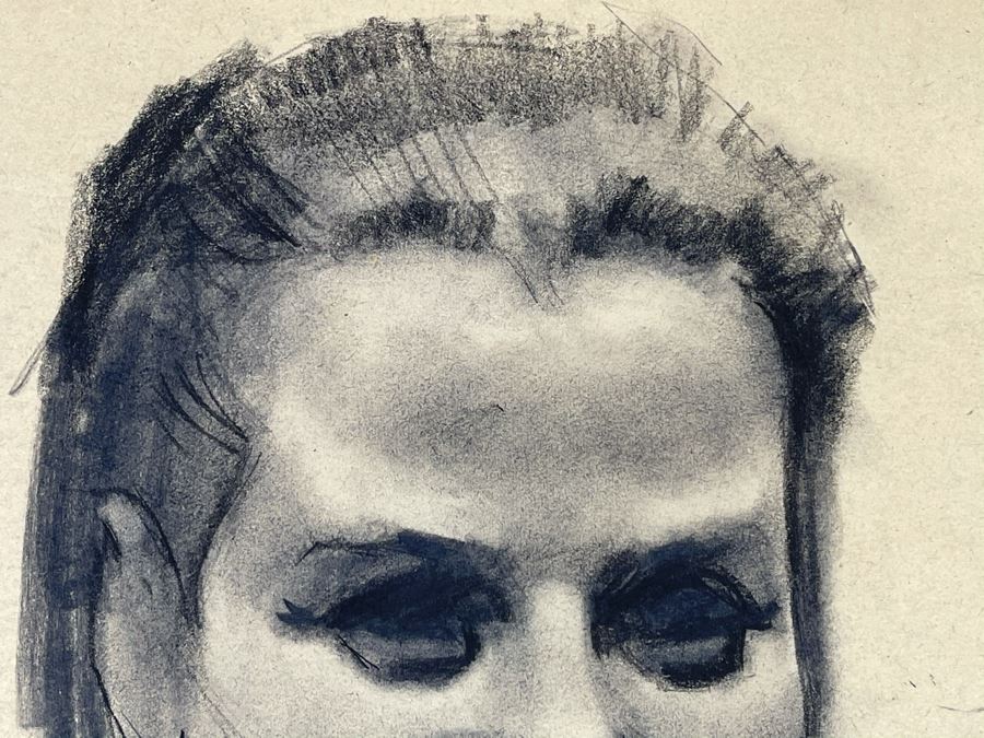 Unsigned Original Charcoal Drawing Portrait 18 X 12 By Former Art Director Of General Dynamics [Photo 6]