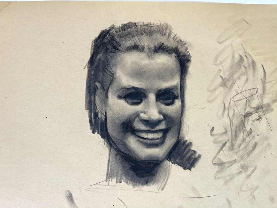 Unsigned Original Charcoal Drawing Portrait 18 X 12 By Former Art Director Of General Dynamics [Photo 2]