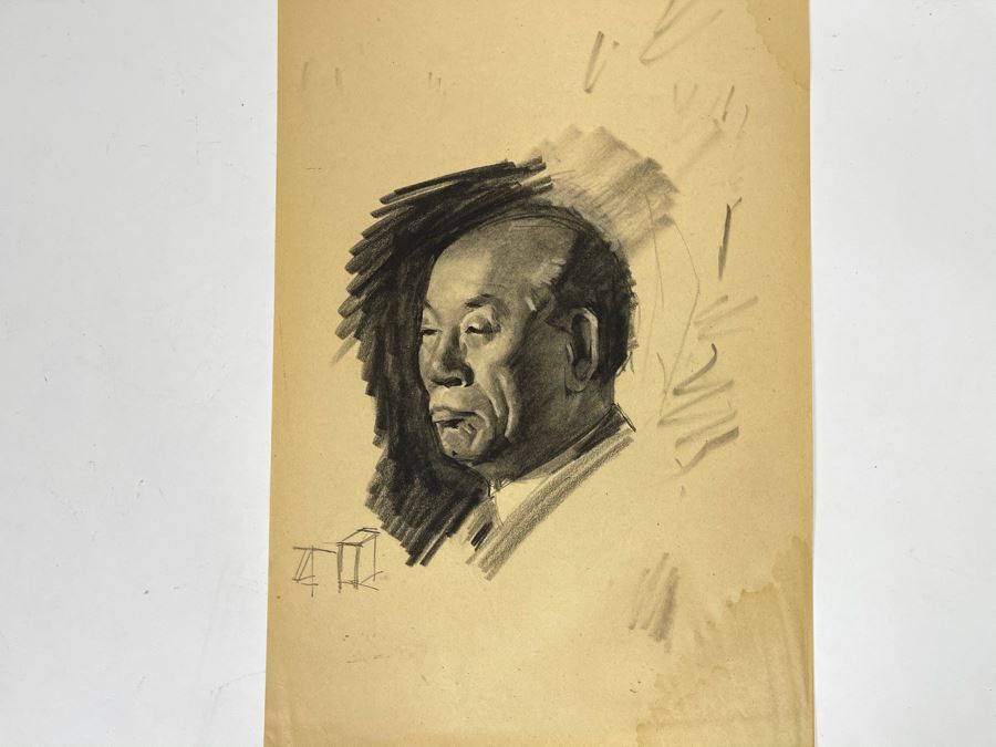 Unsigned Original Charcoal Drawing Portrait 12 X 18 By Former Art Director Of General Dynamics [Photo 4]