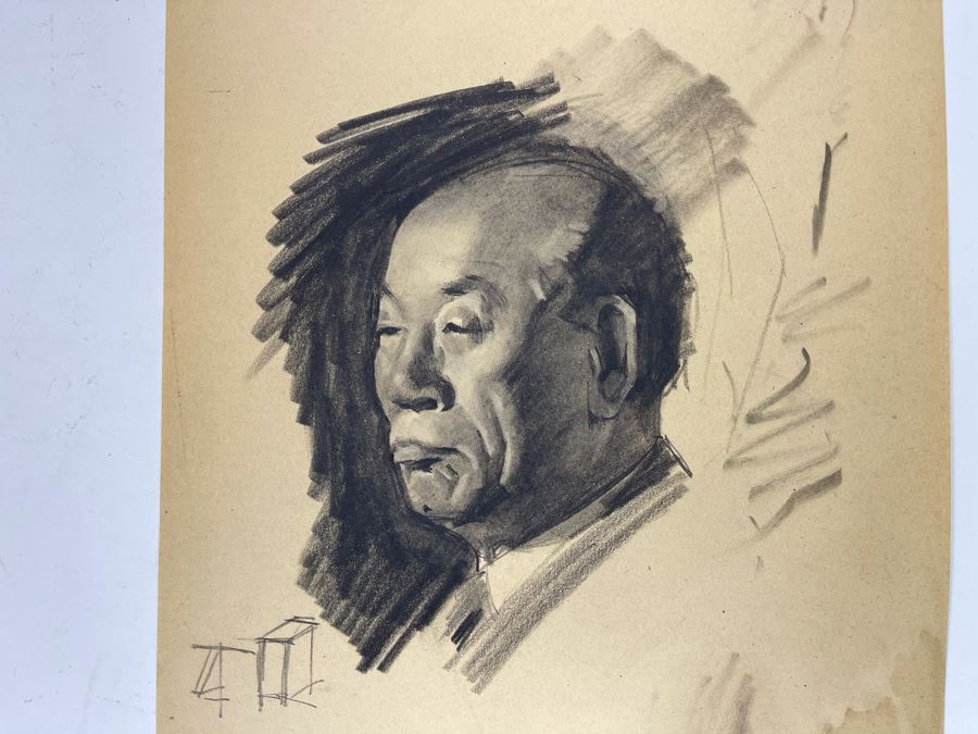 Unsigned Original Charcoal Drawing Portrait 12 X 18 By Former Art Director Of General Dynamics [Photo 3]