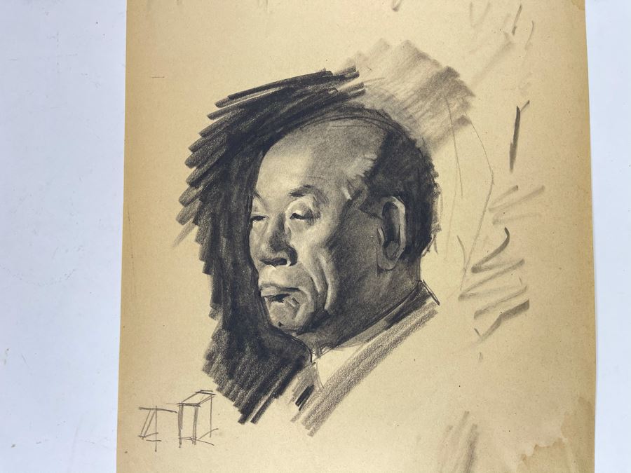 Unsigned Original Charcoal Drawing Portrait 12 X 18 By Former Art Director Of General Dynamics [Photo 5]
