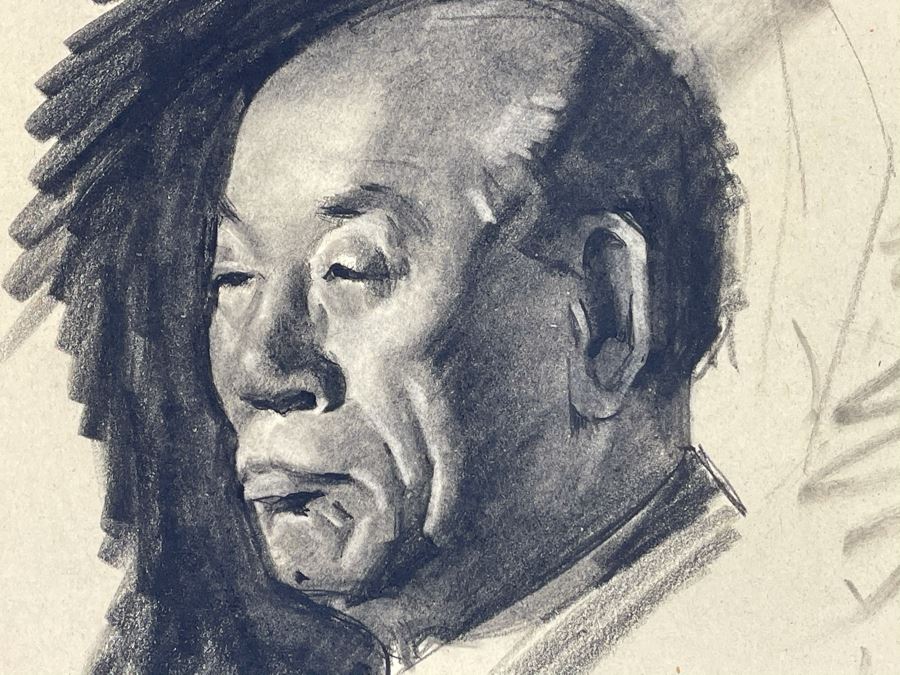 Unsigned Original Charcoal Drawing Portrait 12 X 18 By Former Art Director Of General Dynamics [Photo 2]
