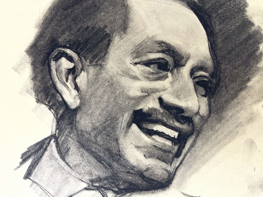 Unsigned Original Charcoal Drawing Portrait 18 X 12 By Former Art Director Of General Dynamics [Photo 4]
