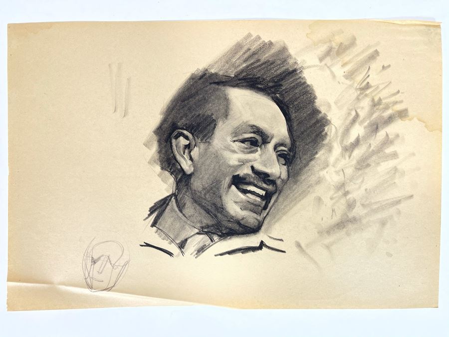 Unsigned Original Charcoal Drawing Portrait 18 X 12 By Former Art Director Of General Dynamics [Photo 3]