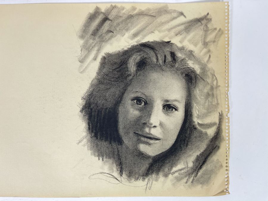 Unsigned Original Charcoal Drawing Portrait Of Barbara Walters 17 X 11 By Former Art Director Of General Dynamics [Photo 3]