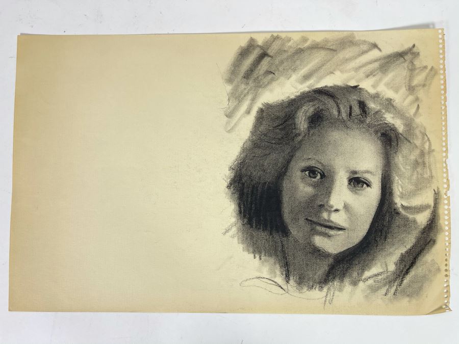 Unsigned Original Charcoal Drawing Portrait Of Barbara Walters 17 X 11 By Former Art Director Of General Dynamics [Photo 8]