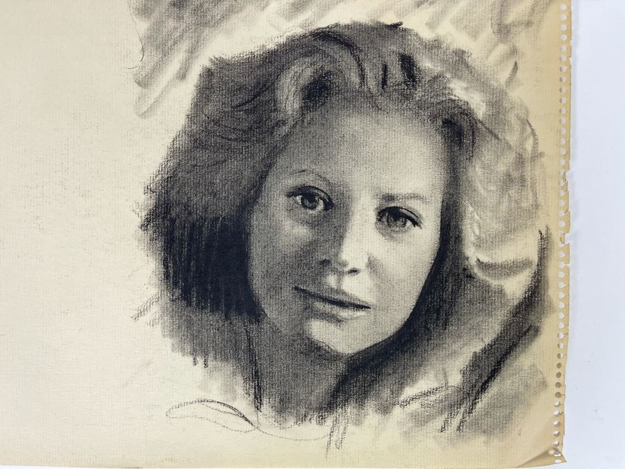 Unsigned Original Charcoal Drawing Portrait Of Barbara Walters 17 X 11 By Former Art Director Of General Dynamics [Photo 2]