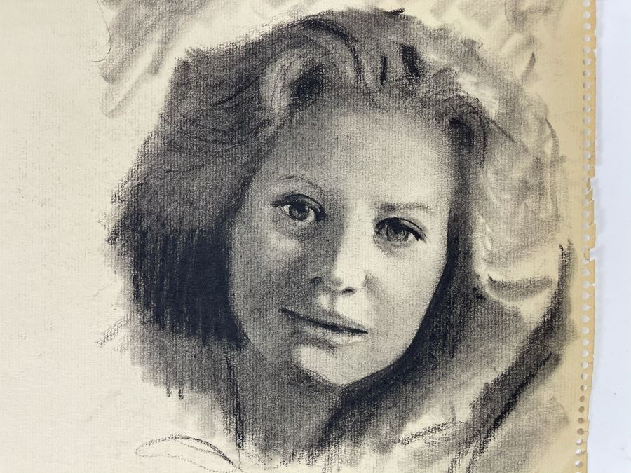 Unsigned Original Charcoal Drawing Portrait Of Barbara Walters 17 X 11 By Former Art Director Of General Dynamics