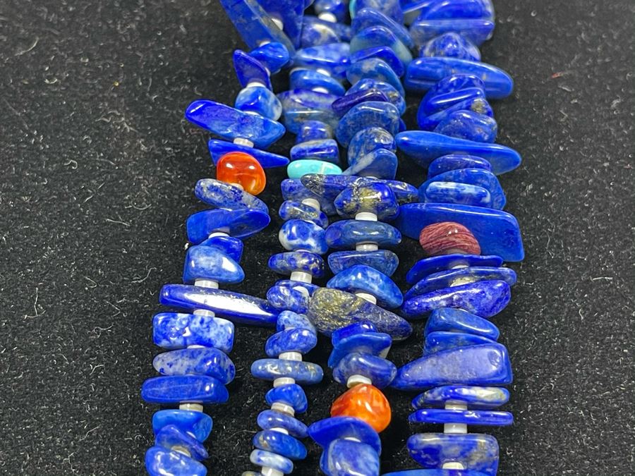 Four Strand Native American Lapis Lazuli, Coral And Turquoise Beaded Necklace 30'L [Photo 5]
