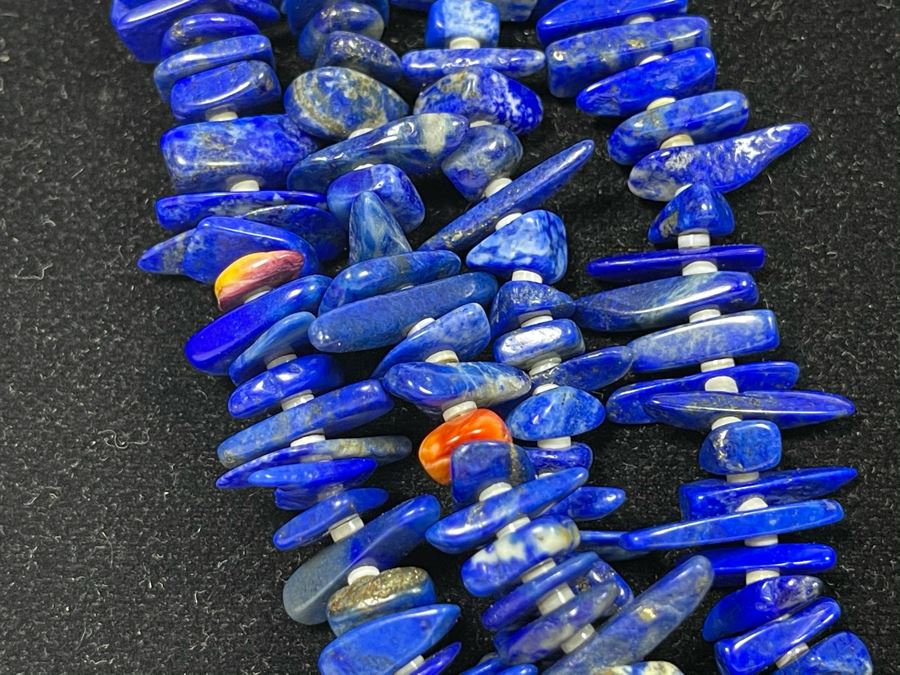Four Strand Native American Lapis Lazuli, Coral And Turquoise Beaded Necklace 30'L [Photo 7]