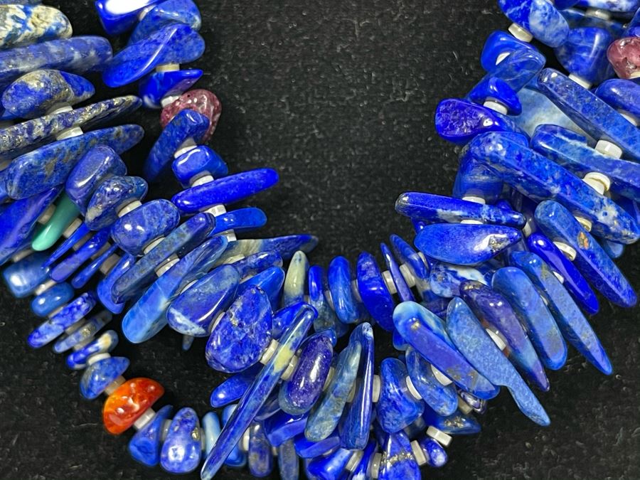 Four Strand Native American Lapis Lazuli, Coral And Turquoise Beaded Necklace 30'L [Photo 6]