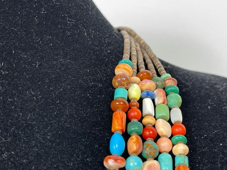 Five Strand Native American Multi-Colored Stone Beaded Necklace 30'L [Photo 10]