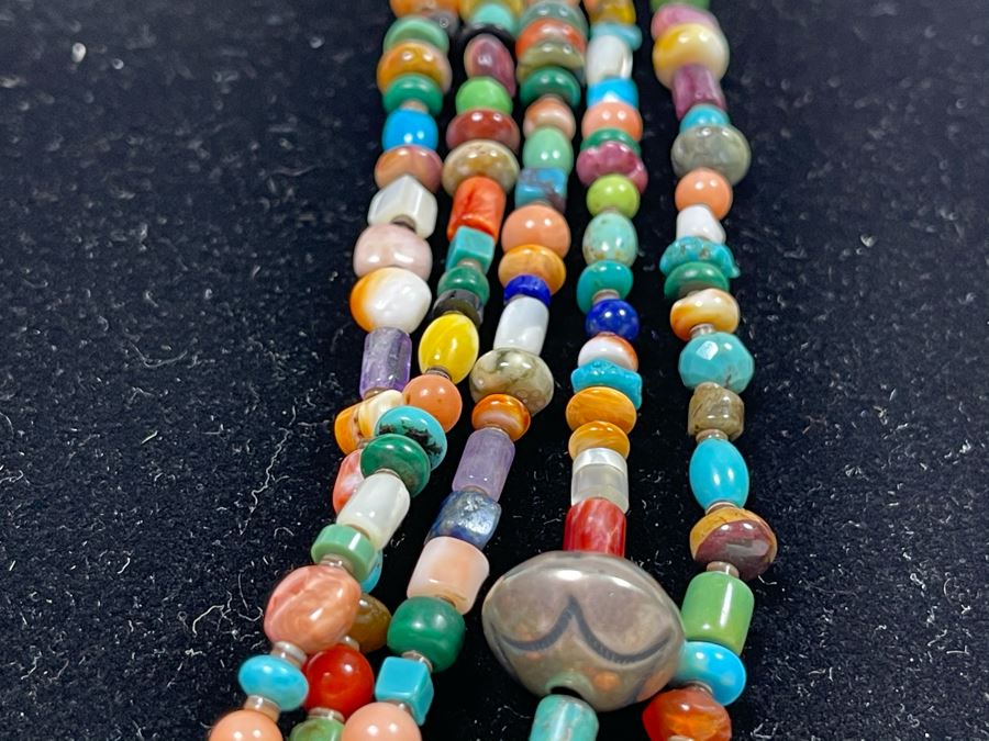 Five Strand Native American Multi-Colored Stone Beaded Necklace 30'L [Photo 9]