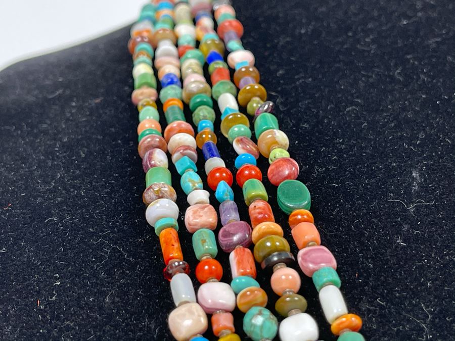 Five Strand Native American Multi-Colored Stone Beaded Necklace 30'L [Photo 8]