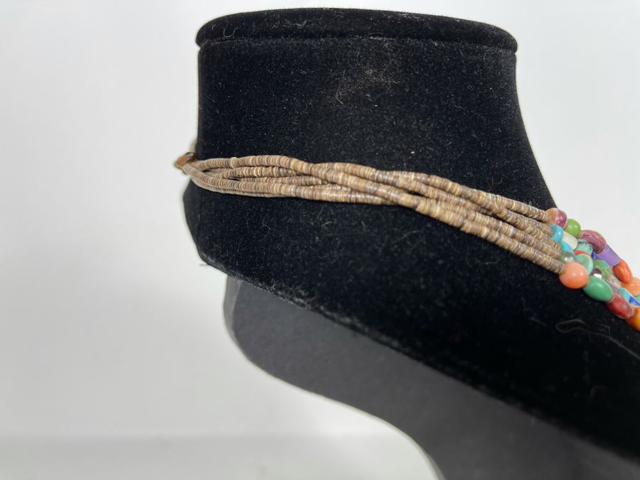 Five Strand Native American Multi-Colored Stone Beaded Necklace 30'L [Photo 12]