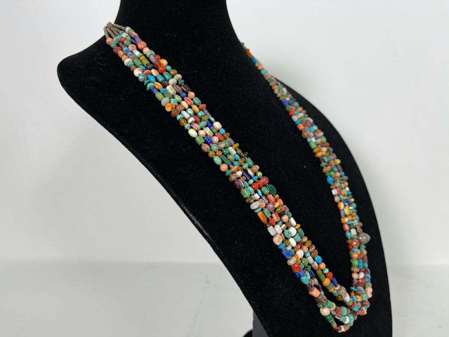 Five Strand Native American Multi-Colored Stone Beaded Necklace 30'L [Photo 11]