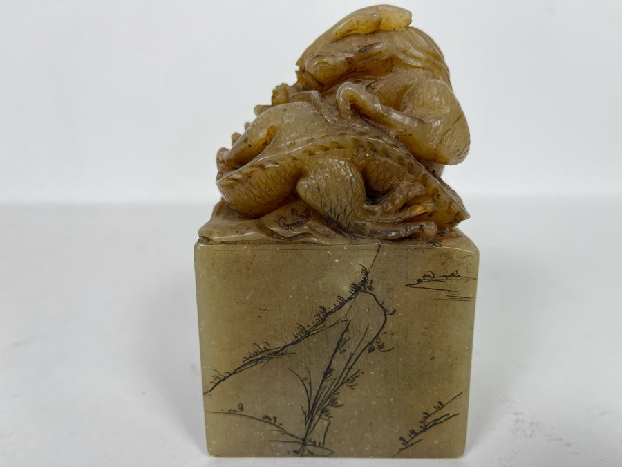 Large Chinese Carved Stone Dragon Seal 2.75W X 2.75D X 4.75H [Photo 16]