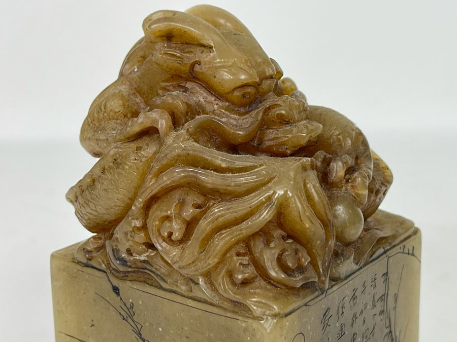 Large Chinese Carved Stone Dragon Seal 2.75W X 2.75D X 4.75H [Photo 10]