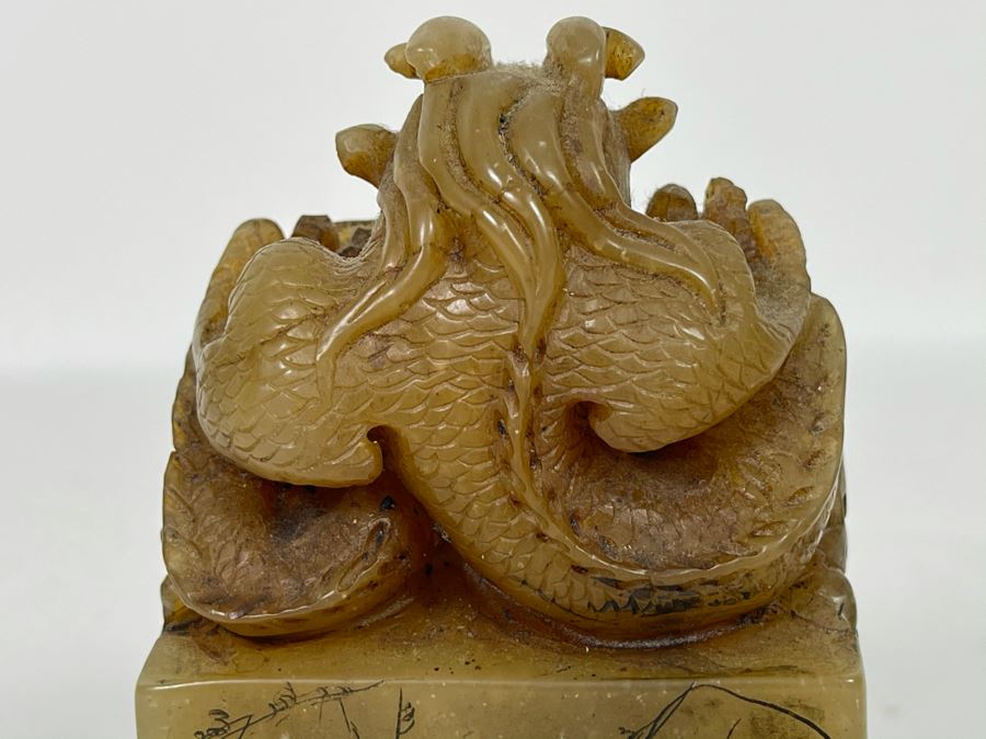 Large Chinese Carved Stone Dragon Seal 2.75W X 2.75D X 4.75H [Photo 14]