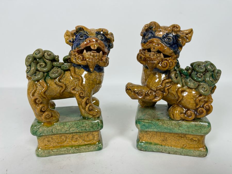 Pair Of Vintage Glazed Foo Dogs 5H [Photo 2]