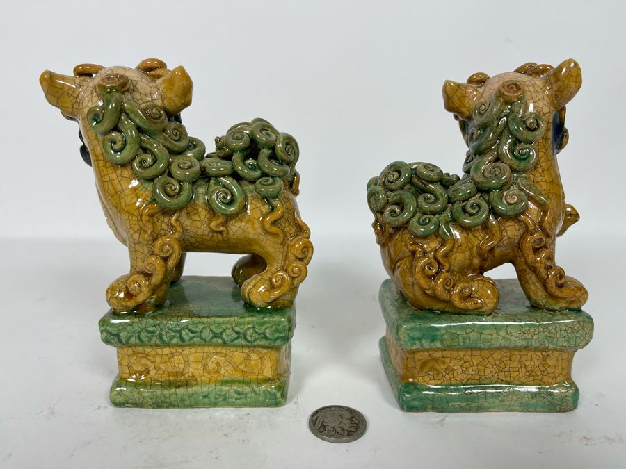 Pair Of Vintage Glazed Foo Dogs 5H [Photo 6]
