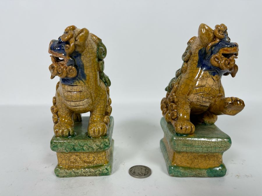 Pair Of Vintage Glazed Foo Dogs 5H [Photo 7]