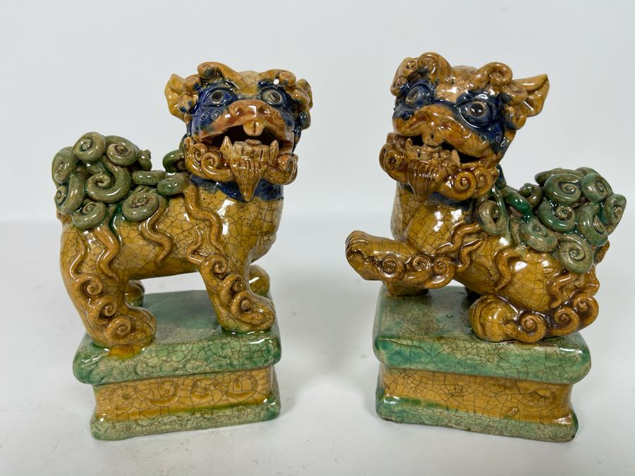 Pair Of Vintage Glazed Foo Dogs 5H [Photo 3]