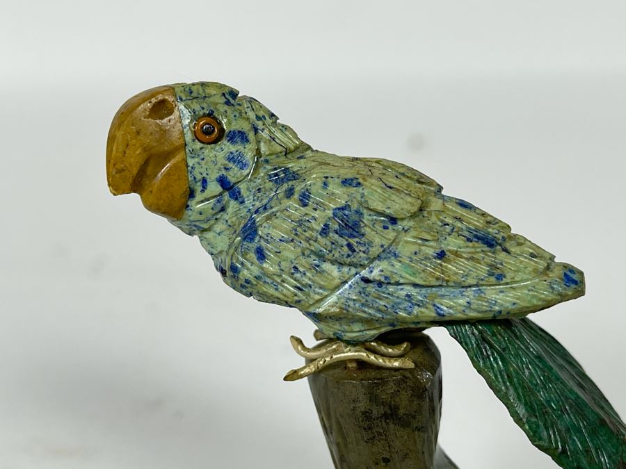 Carved Semi-Precious Stone Parrot Bird Sculpture 2.75H [Photo 4]