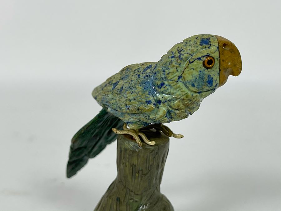 Carved Semi-Precious Stone Parrot Bird Sculpture 2.75H [Photo 5]