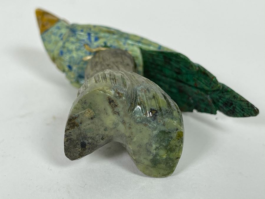 Carved Semi-Precious Stone Parrot Bird Sculpture 2.75H [Photo 7]