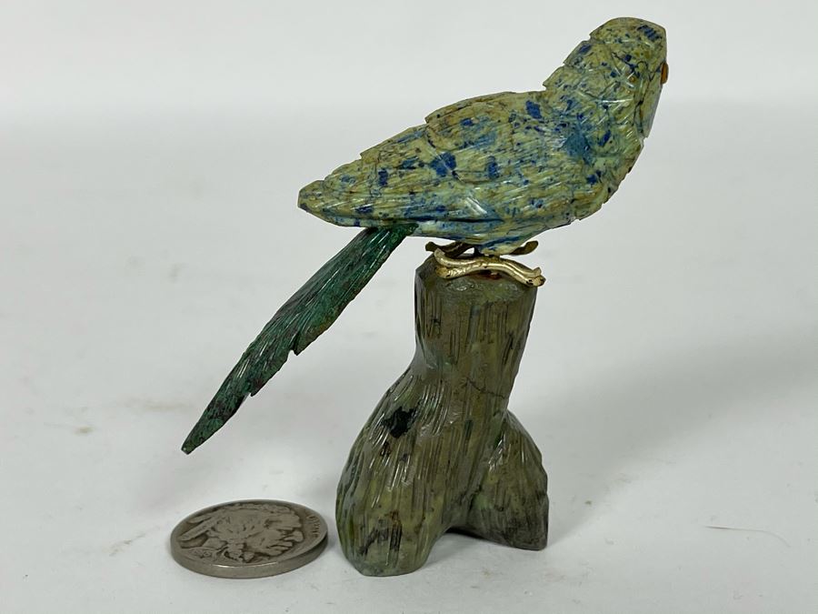 Carved Semi-Precious Stone Parrot Bird Sculpture 2.75H [Photo 6]