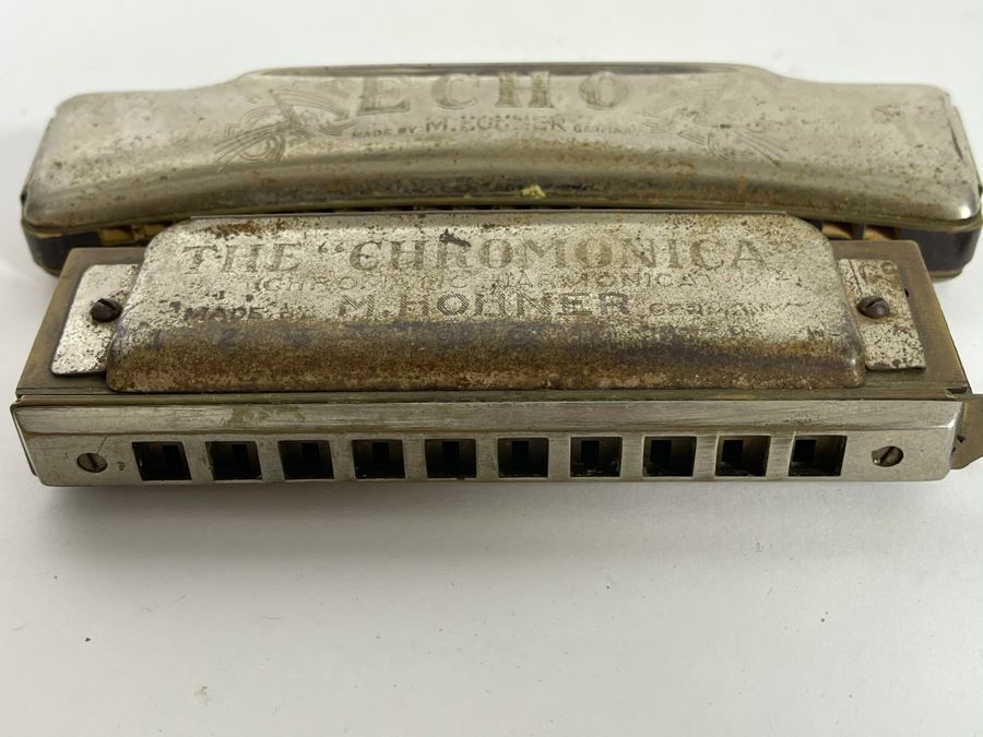 Pair Of Vintage M. Hohner Harmonicas Echo And The Chromonica [Photo 7]
