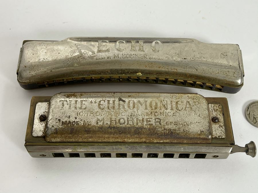 Pair Of Vintage M. Hohner Harmonicas Echo And The Chromonica [Photo 5]