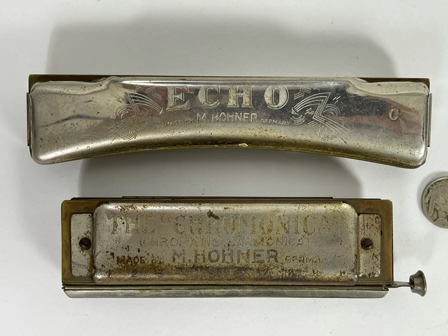 Pair Of Vintage M. Hohner Harmonicas Echo And The Chromonica [Photo 2]
