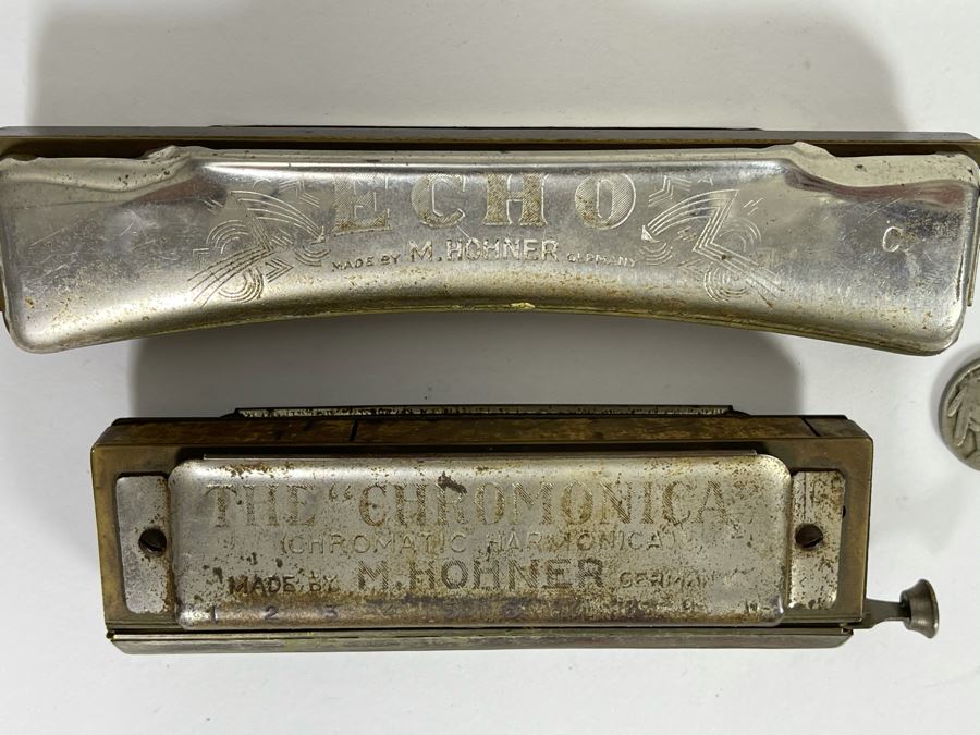Pair Of Vintage M. Hohner Harmonicas Echo And The Chromonica [Photo 6]