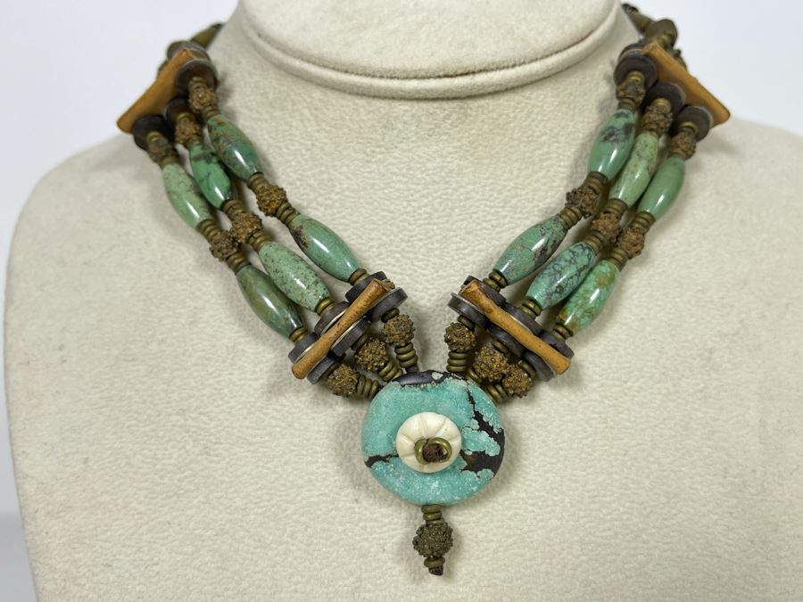 Vintage Turquoise Choker Necklace 15'L [Photo 8]