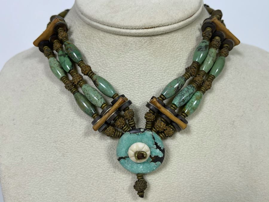Vintage Turquoise Choker Necklace 15'L [Photo 9]