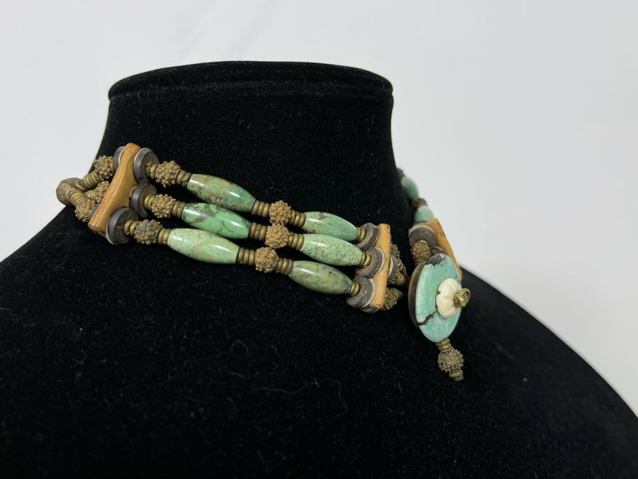 Vintage Turquoise Choker Necklace 15'L [Photo 5]