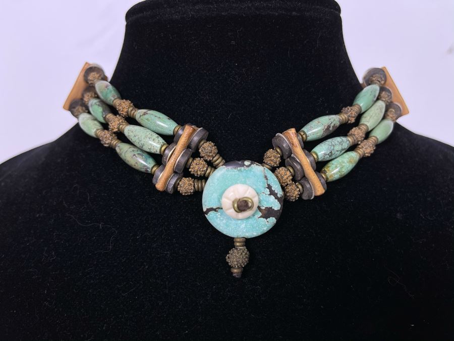 Vintage Turquoise Choker Necklace 15'L [Photo 2]