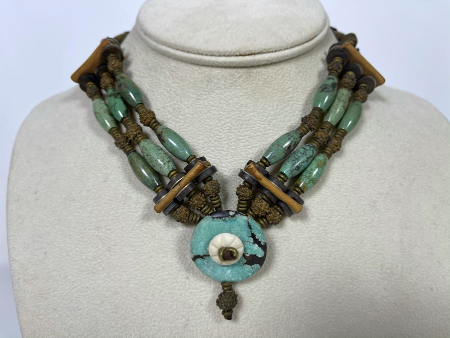 Vintage Turquoise Choker Necklace 15'L [Photo 10]