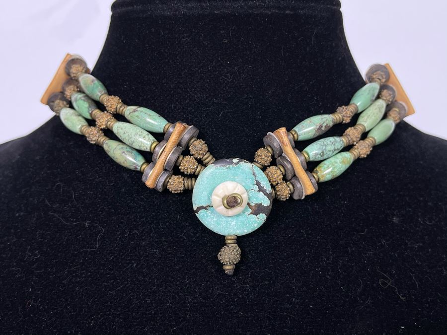 Vintage Turquoise Choker Necklace 15'L [Photo 4]