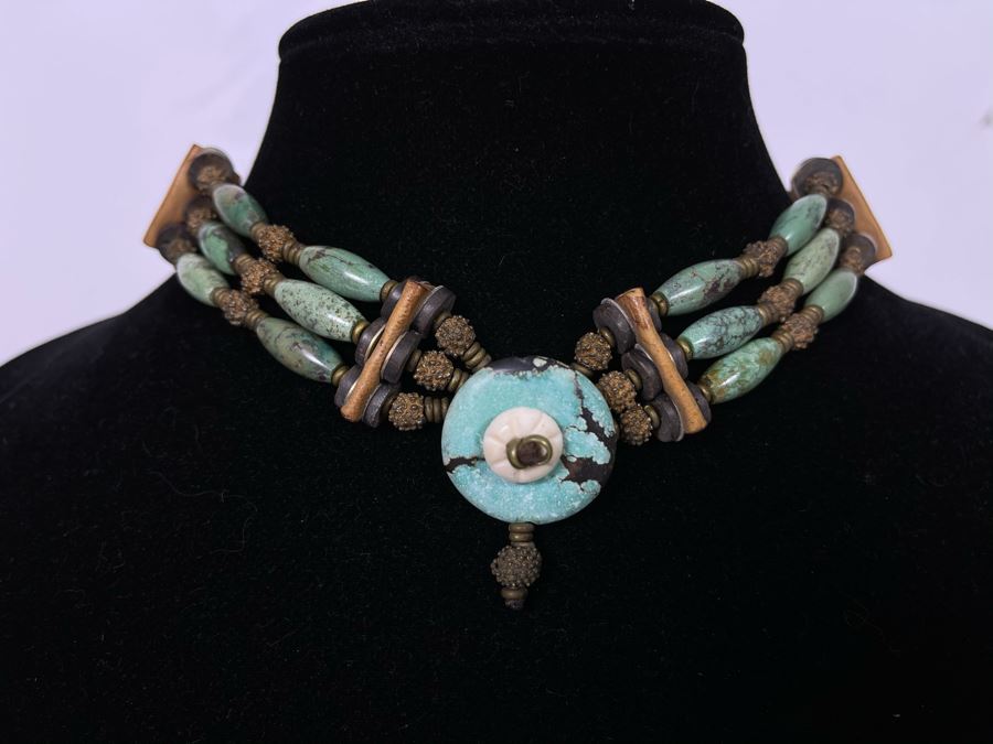 Vintage Turquoise Choker Necklace 15'L [Photo 3]