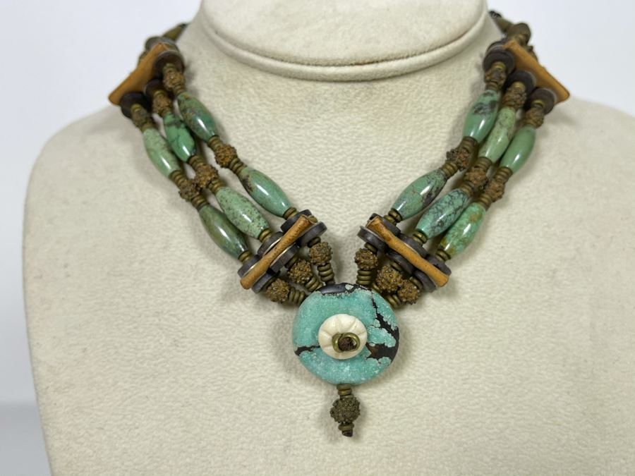 Vintage Turquoise Choker Necklace 15'L [Photo 11]