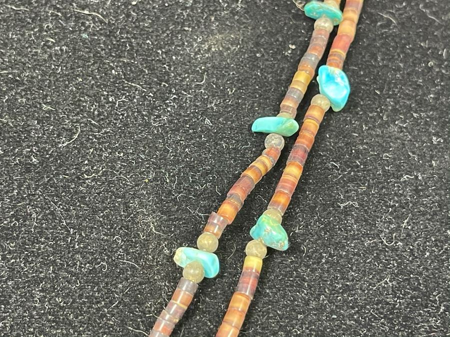 Vintage Native American Turquoise Nugget And Shell Heishi Bead Necklace 24'L [Photo 2]
