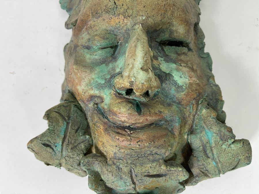 Original Signed Clay Face Mask Sculpture Signed Enovelo 7W X 10H [Photo 3]