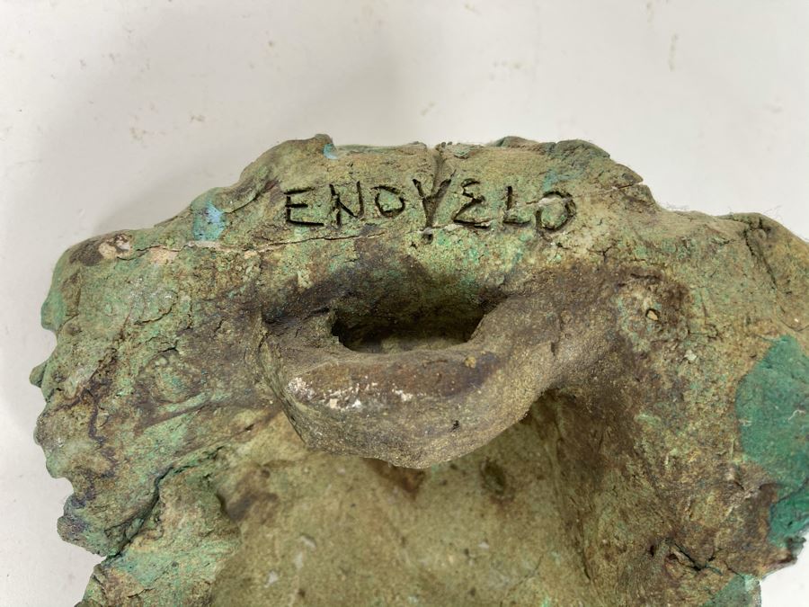 Original Signed Clay Face Mask Sculpture Signed Enovelo 7W X 10H [Photo 10]