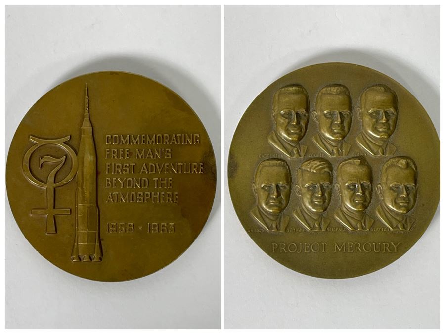 Bronze Medallion For Project Mercury Commemorating Free Man's First Adventure Beyond The Atmosphere 1958-1963 Designed By Client Art Who Was Director Of General Dynamics 3'R Medallic Art Co NY [Photo 1]