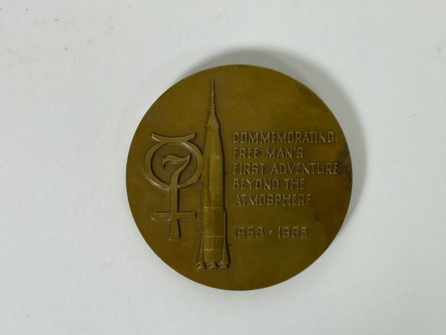Bronze Medallion For Project Mercury Commemorating Free Man's First Adventure Beyond The Atmosphere 1958-1963 Designed By Client Art Who Was Director Of General Dynamics 3'R Medallic Art Co NY [Photo 7]