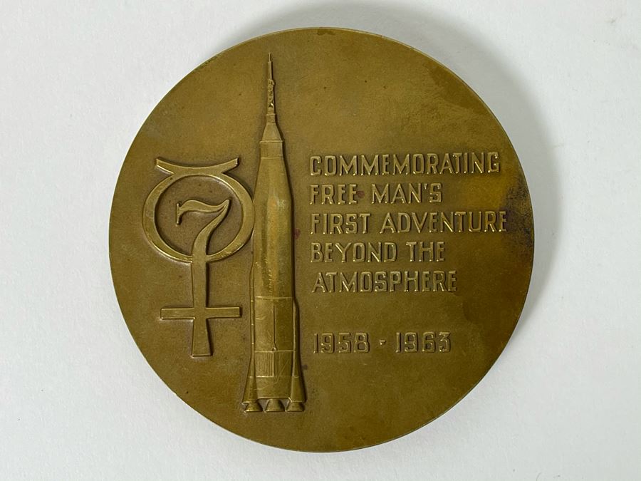 Bronze Medallion For Project Mercury Commemorating Free Man's First Adventure Beyond The Atmosphere 1958-1963 Designed By Client Art Who Was Director Of General Dynamics 3'R Medallic Art Co NY [Photo 3]